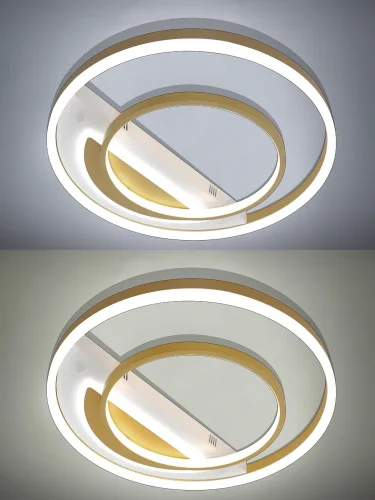 Люстра потолочная с пультом LED LAMPS 81311 Natali Kovaltseva золотая на 1 лампу, основание белое золотое в стиле хай-тек с пультом кольца фото 7